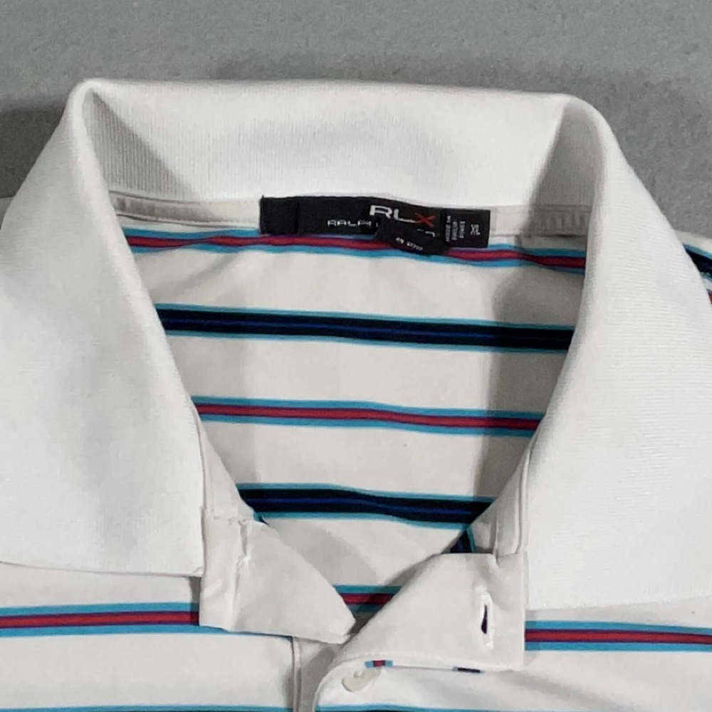 RLX Ralph Lauren Polo Men XL Athletic Fit White Striped Golf Performance Preppy - Picture 3 of 10